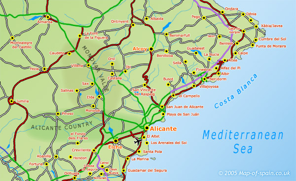 Map of the Costa Blanca - North