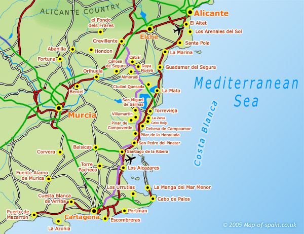 map of the Costa Blanca -South